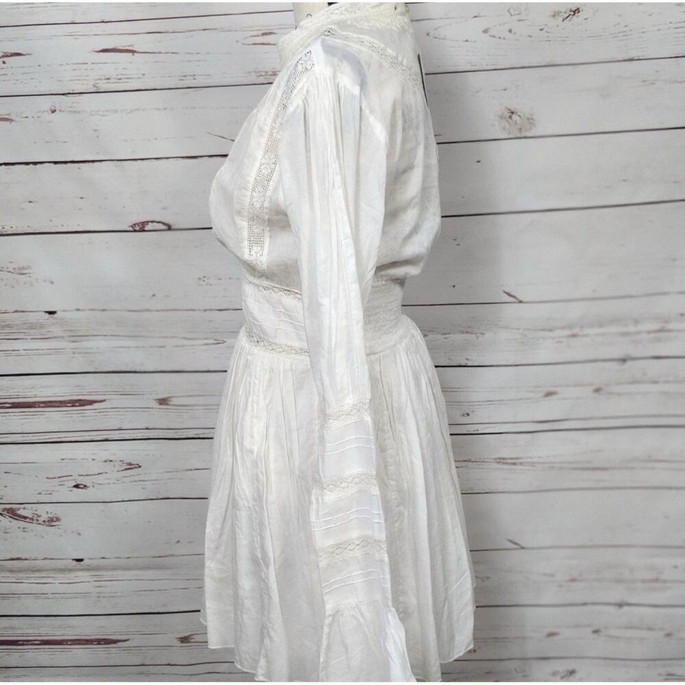 NWOT Free People Ivory Victorian Waisted CROCHET Mini Dress 2 Lace Cotton Womens - Picture 5 of 14